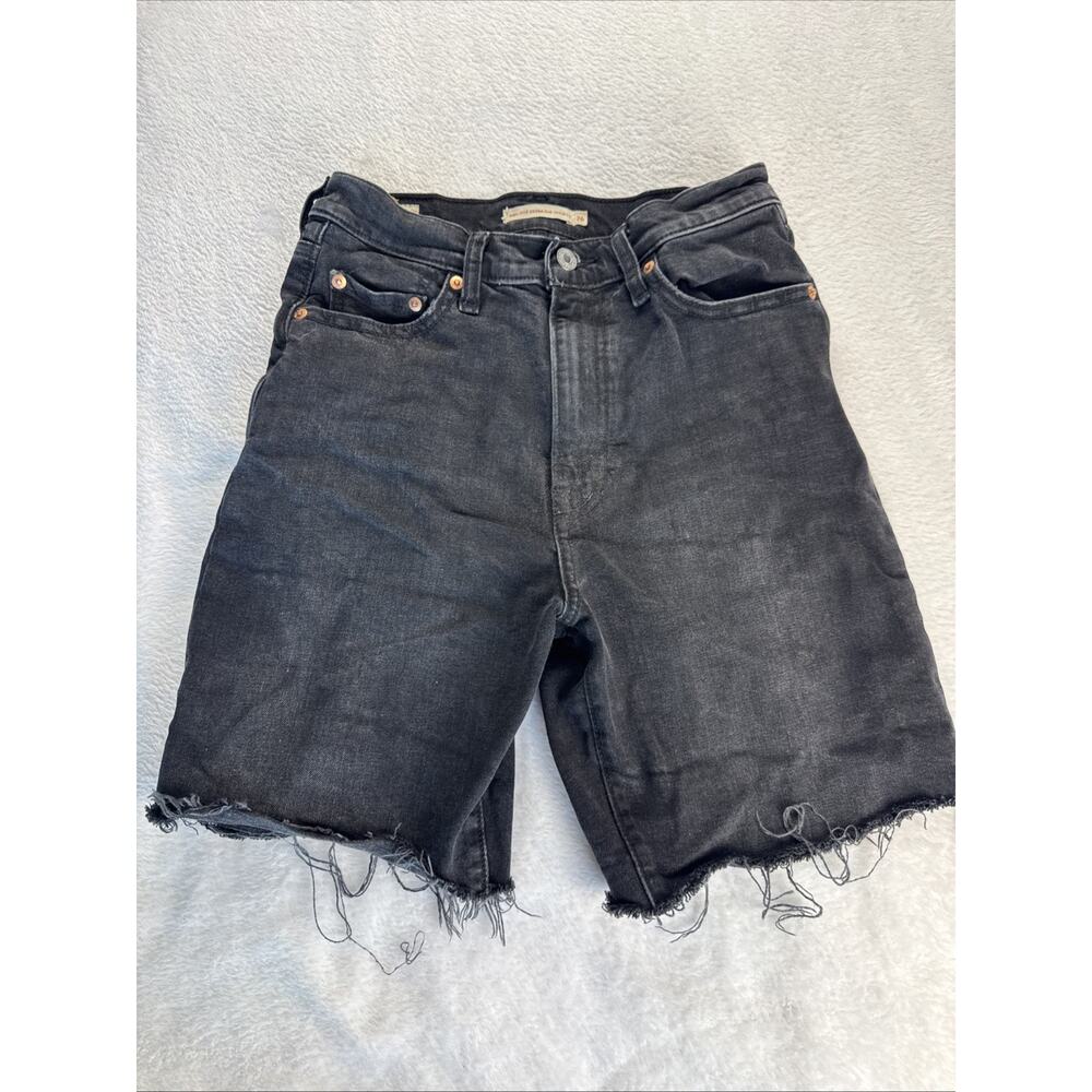 Levi’s Ribcage Bermuda Women Shorts Black Size 26 Frayed Leather Tag